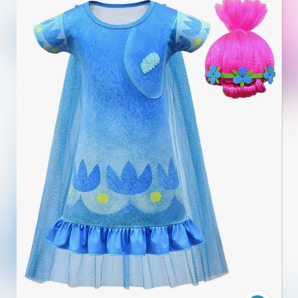 Princess Poppy  Costume for Toddler Girls Cosplay Dress with Wig Kids Rolep.